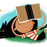 BoyReadingWithDog | The Children's Book Review A drawing of a cartoon character