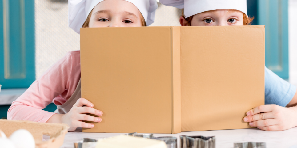 Kids with cookbook