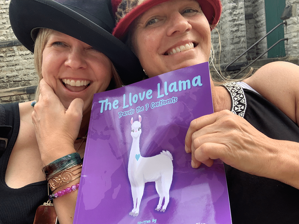 Author photo Monica and Sharla with Llove Llama