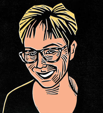 Linocut portrait of illustrator Sue Todd