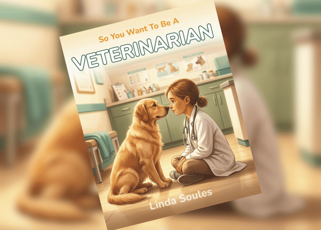 So You Want to be a Veterinarian Header | The Children's Book Review Cover image: a veterinarian kneeling to greet a golden retriever in a clinic; title reads 'So You Want To Be A Veterinarian' by Linda Soules